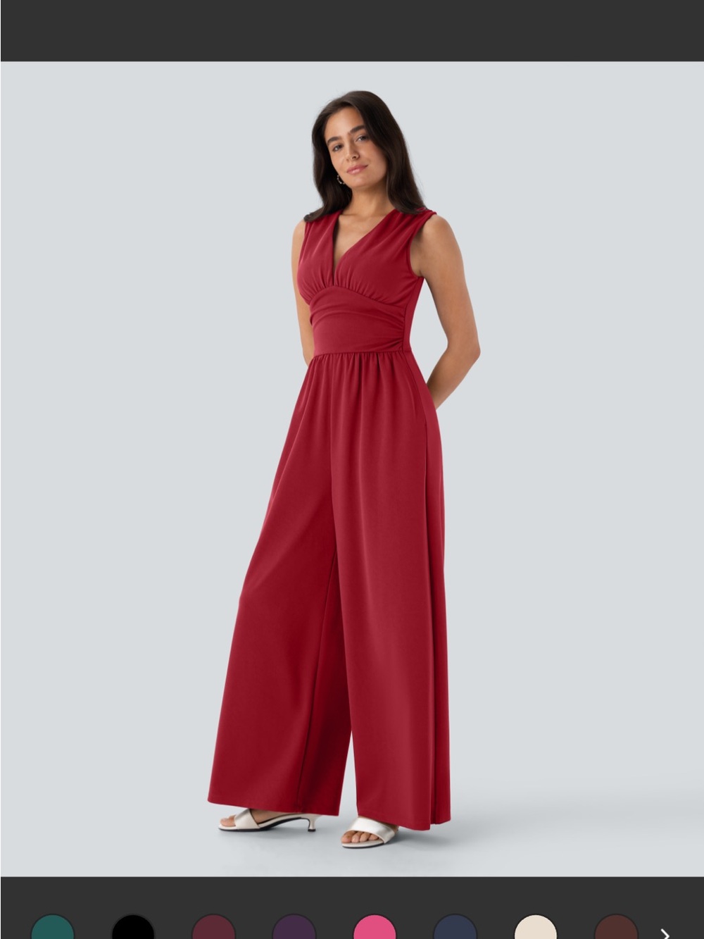 HALARA Sleeveless V-Neck Wide-Leg Jumpsuit in Burgundy Red